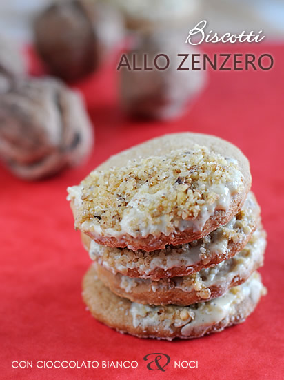 Biscotti allo zenzero con cioccolato bianco e granella di noci