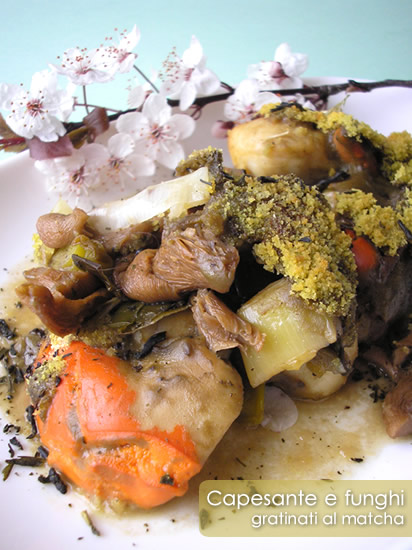 Capesante e funghi gratinati al Matcha