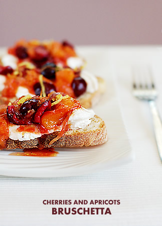 Cherries and apricots bruschetta