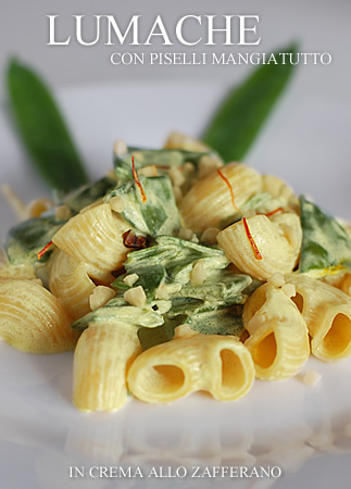 Conchiglie con piselli mangiatutto alla crema di zafferano