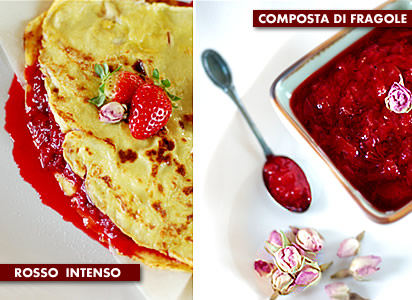 Crepes rosso intenso e composta di fragole