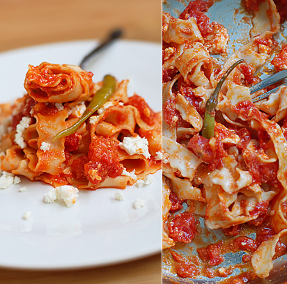 Fettuccine al sugo di pomdoro e feta