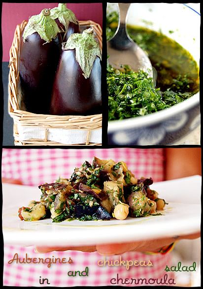 Aubergines and chickpeas salad in chermoula