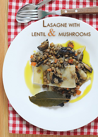 Lasagne with lentil and mushrooms