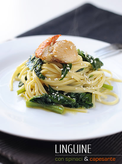 Linguine con spinaci e capesante