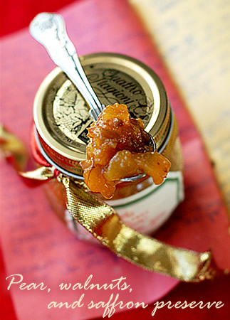Pear, walnuts and saffron preserve