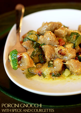 Porcini gnocchi with speak and courgettes
