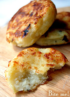 Potatoes cakes with pancetta