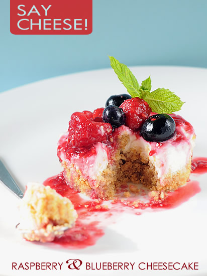 Honey cheesecake with raspberry and blueberry