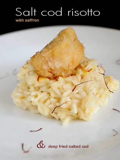 Salt cod risotto with saffron and deep fried salt cod