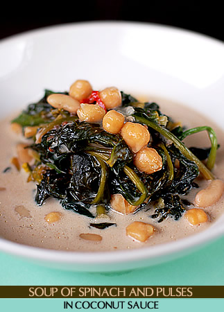 Zuppa di spinaci e legumi in salsa al cocco