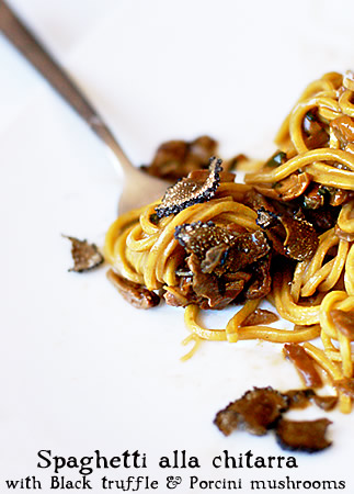 Spaghetti alla chitarra with black truffles and porcini mushrooms