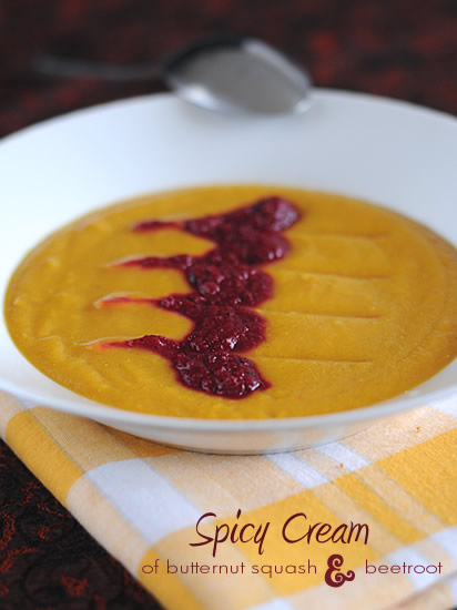 Spicy Cream of butternut squash and beetroot
