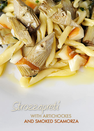 Strozzapreti with artichockes and scamorza affumicata