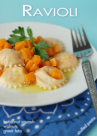 Ravioli with butternut squash and feta