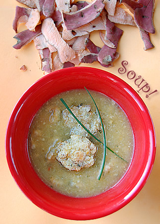 Zuppa di porri con polpette di patate dolci e parmigiano