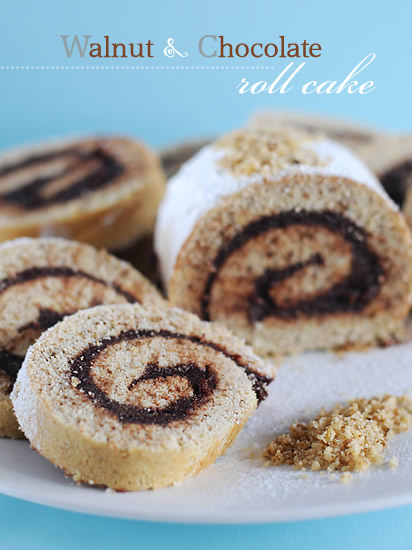 Walnut and chocolate roll cake