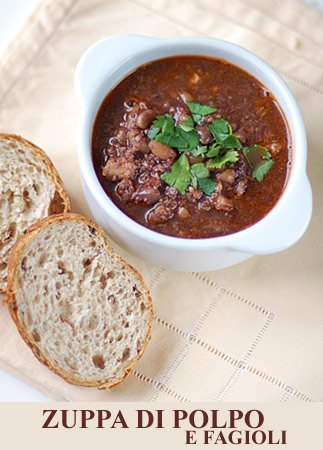 Zuppa di polpo stufato al vino rosso e fagioli