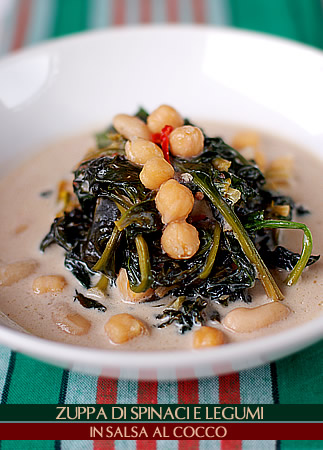 Zuppa di spinaci e legumi in salsa al cocco